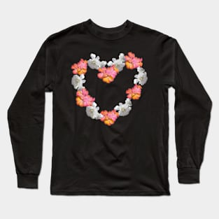 Floral love heart peach and white Long Sleeve T-Shirt